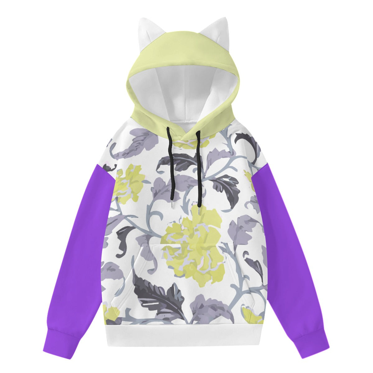 Women Cat Eared Flowered Hoody
