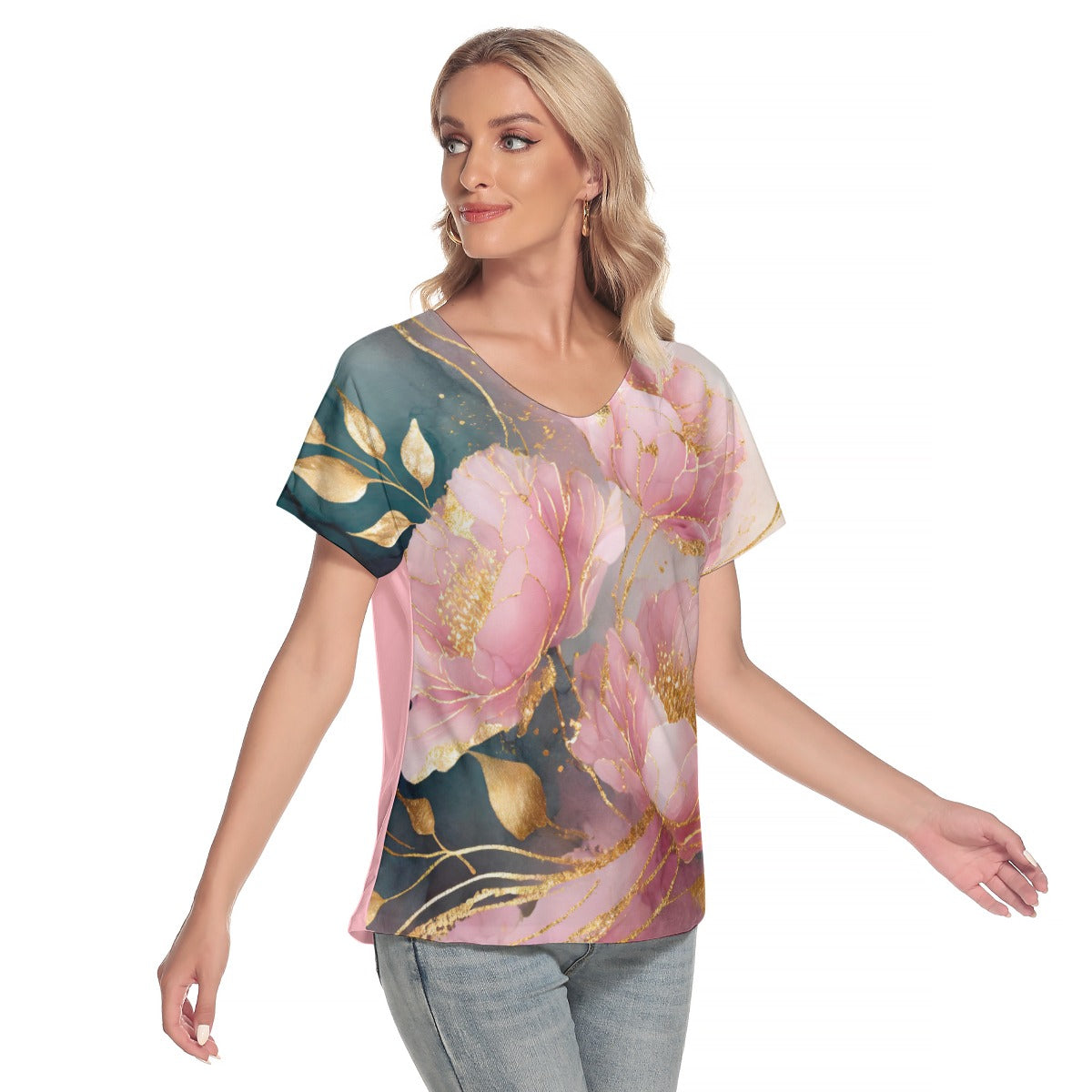 Women's Loose V-neck Short Sleeve T-shirt