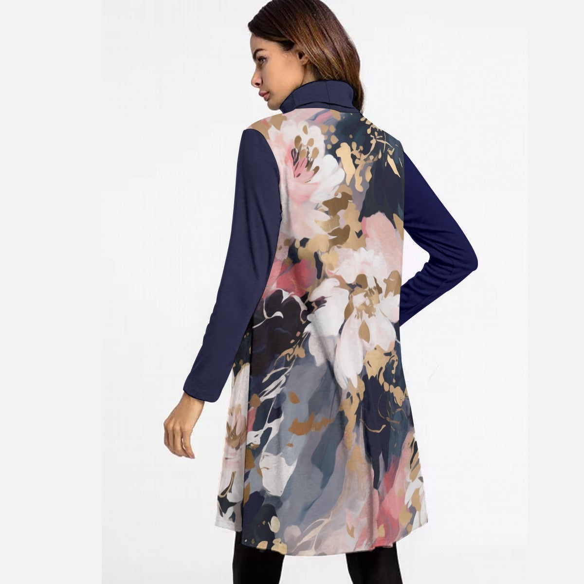 All-Over Print Women's High Neck Dress With Long Sleeve