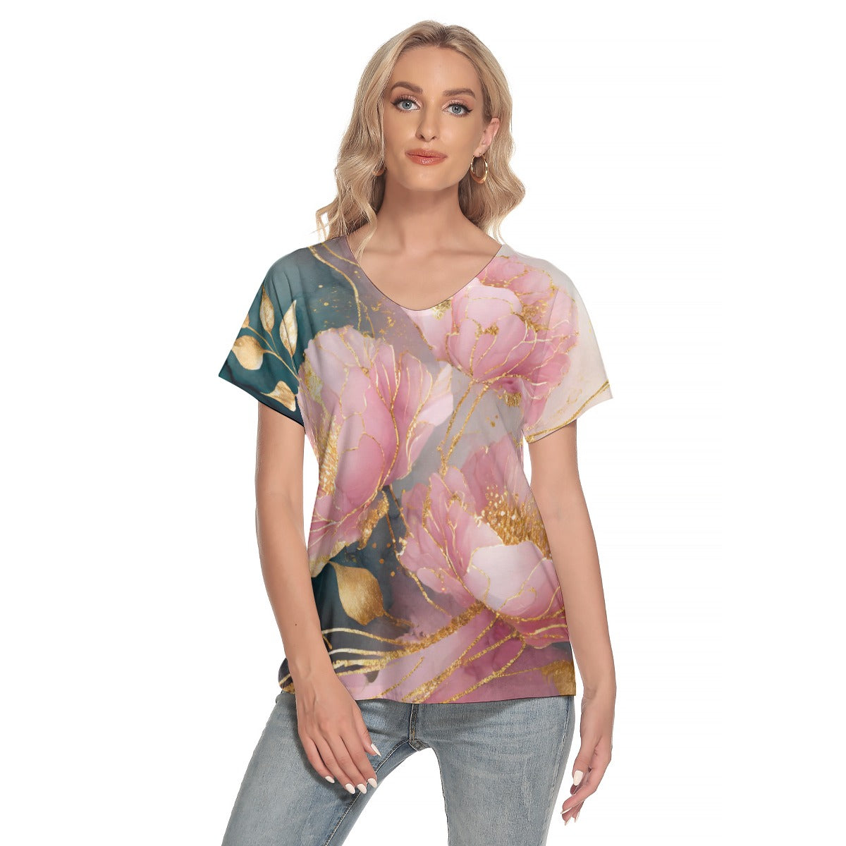 Women's Loose V-neck Short Sleeve T-shirt