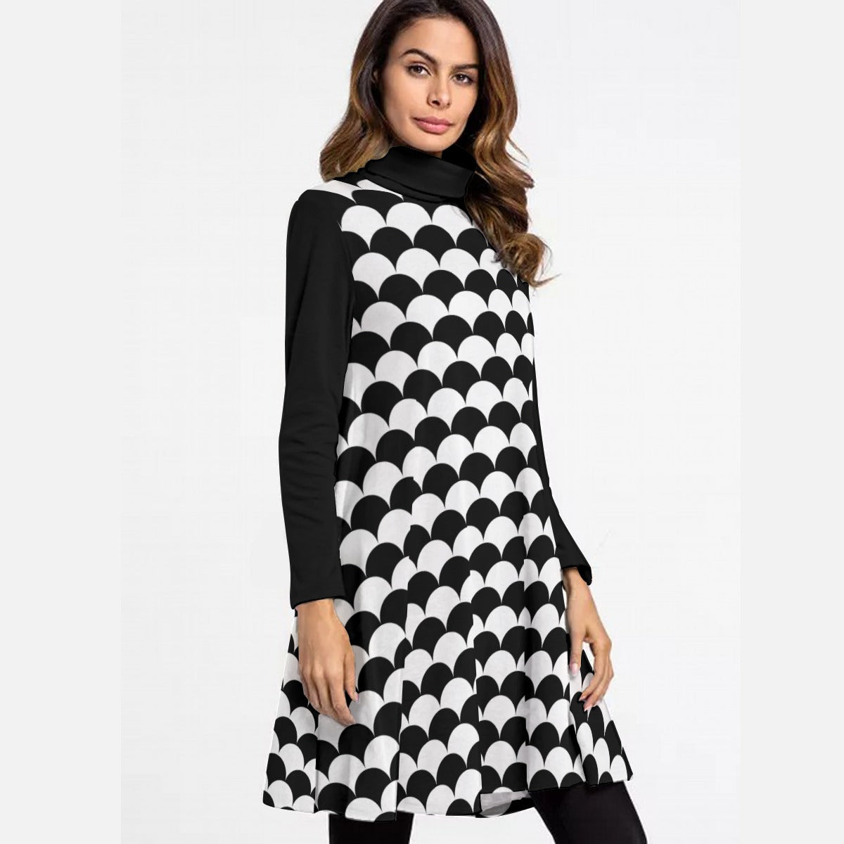Women's High Neck Dress With Long Sleeve
