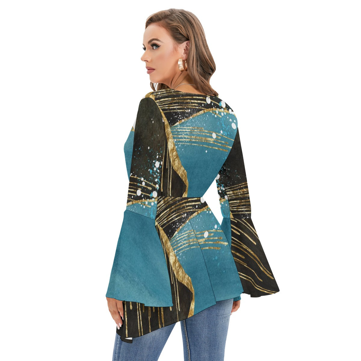 Women's V-neck Blouse With Flared Sleeves