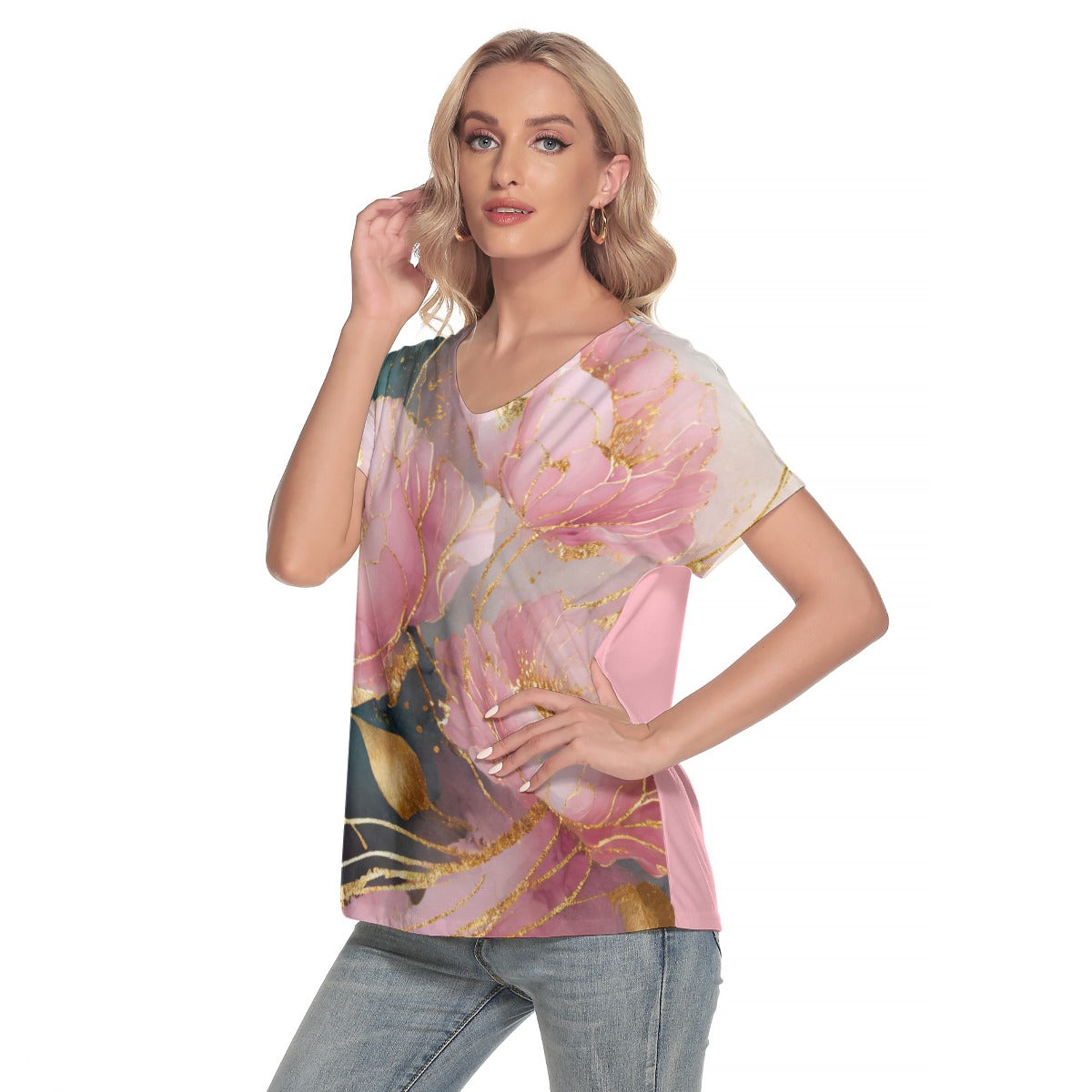 Women's Loose V-neck Short Sleeve T-shirt