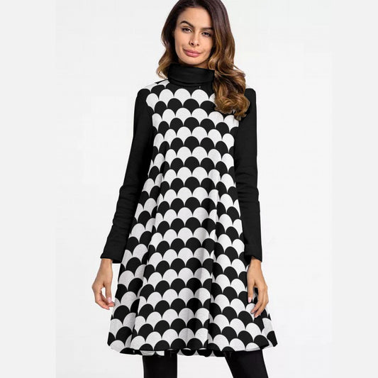 Women's High Neck Dress With Long Sleeve