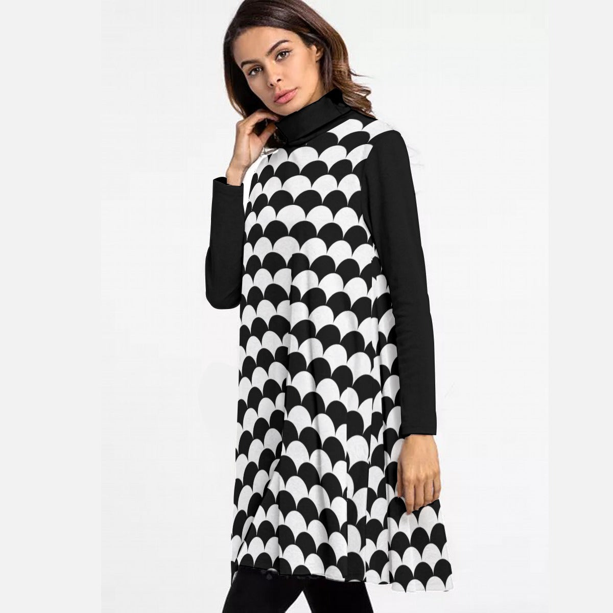 Women's High Neck Dress With Long Sleeve