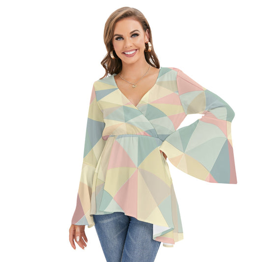 Women's V-neck Blouse With Flared Sleeves( SET 2)