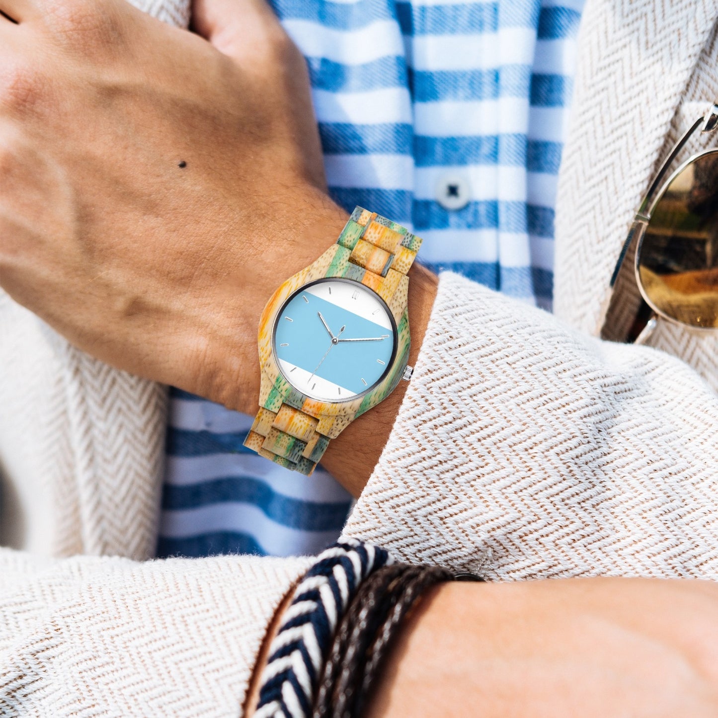 884. Camouflage Wooden Watch - Green&Blue