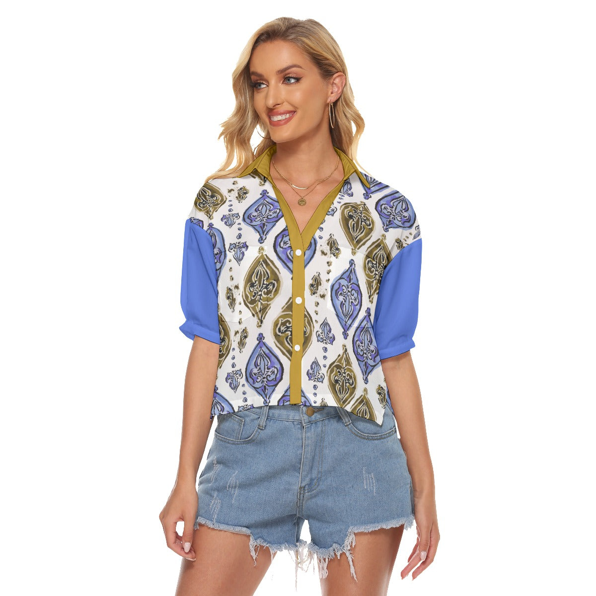 Vivid Print Women V-neck Shirts