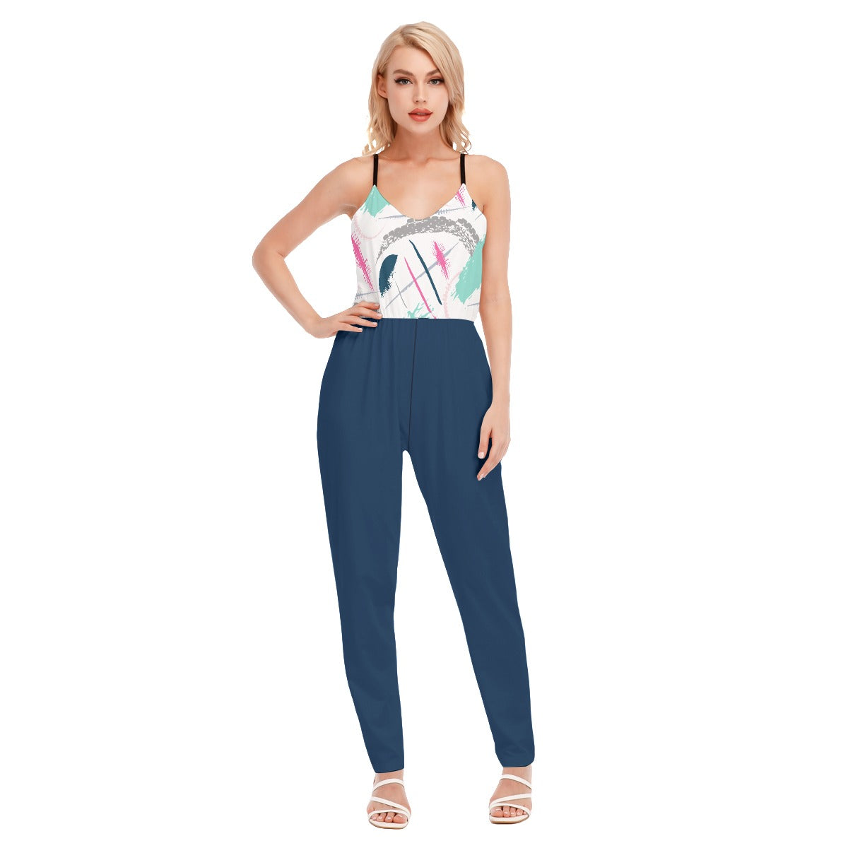 Jazzy  High Waist V-neck Cami Jumpsuit