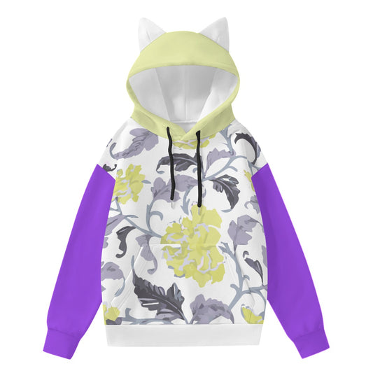 Women Cat Eared Flowered Hoody