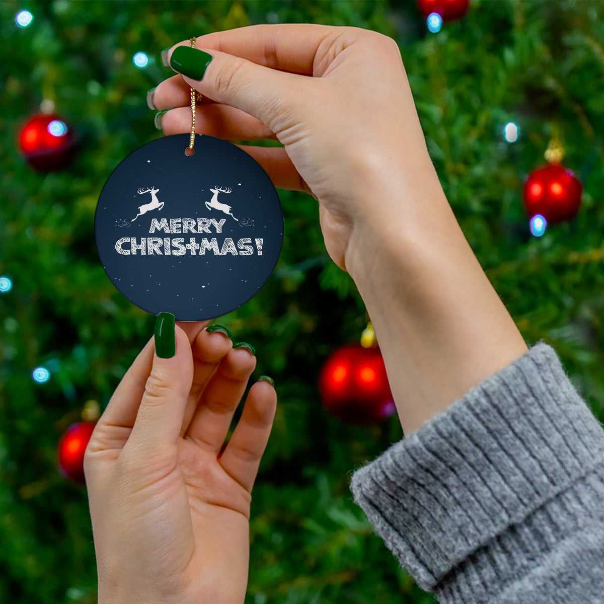 Merry Christmas Deer- design -Ceramic Decoration Ornament