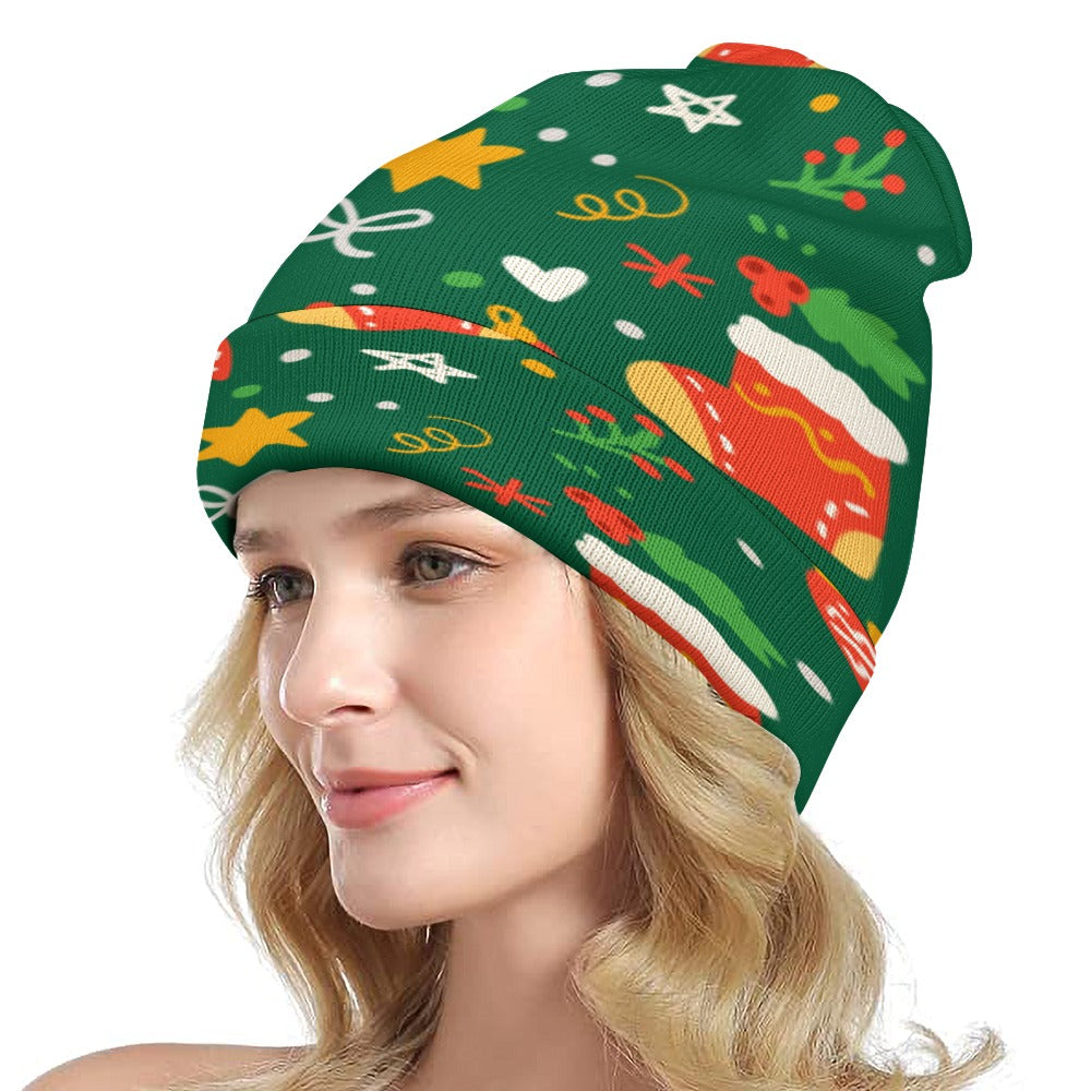 Christmas Print Knit Hat